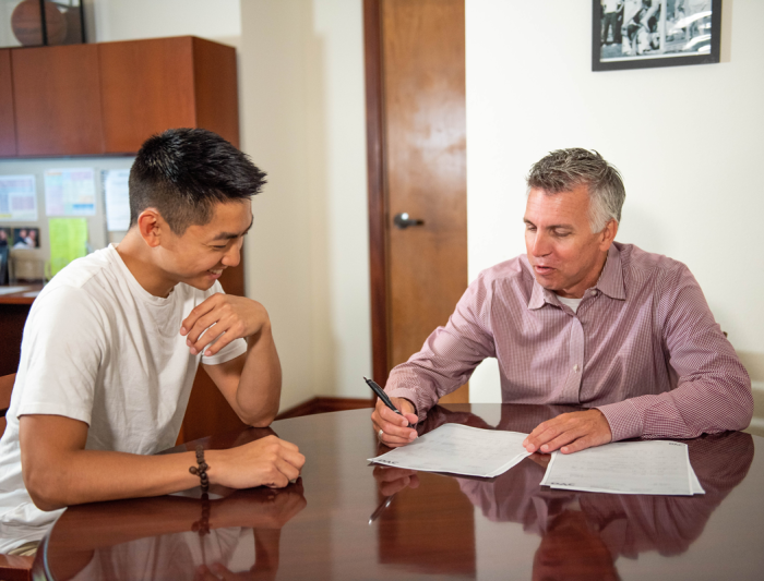 Undergraduate saint mary's college admissions counselor meeting with a student